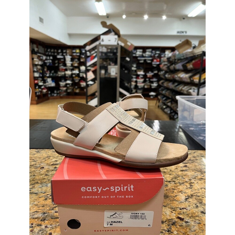 Easy Spirit Women's Hazel Ivory Rhinestone Low Wedge Comfort Sandals NEW Size 7M